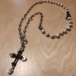 French Kande necklace fresh water pearl cross pendent